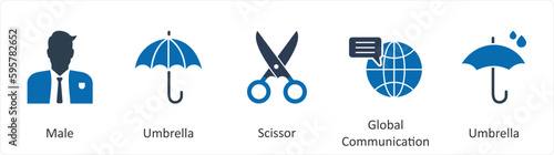A set of 5 Mix icons as male, umbrella, scissor