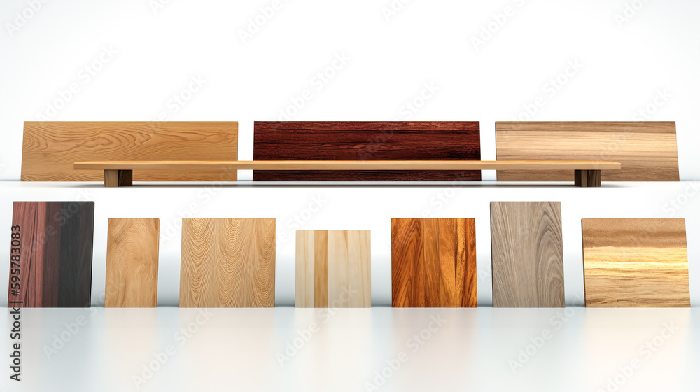 Collection of different types of wood. Wood samples. Isolated on white