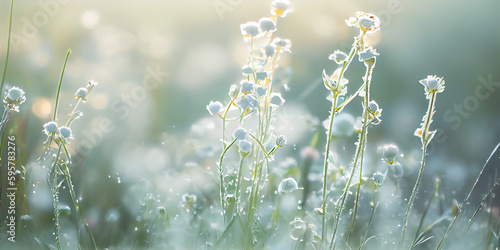 Bright spring grass field with sunlight bokeh background, AI Generated