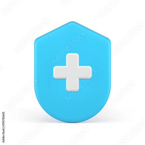 Health protection cross shield rescue safety assistance first aid guarding 3d icon realistic vector