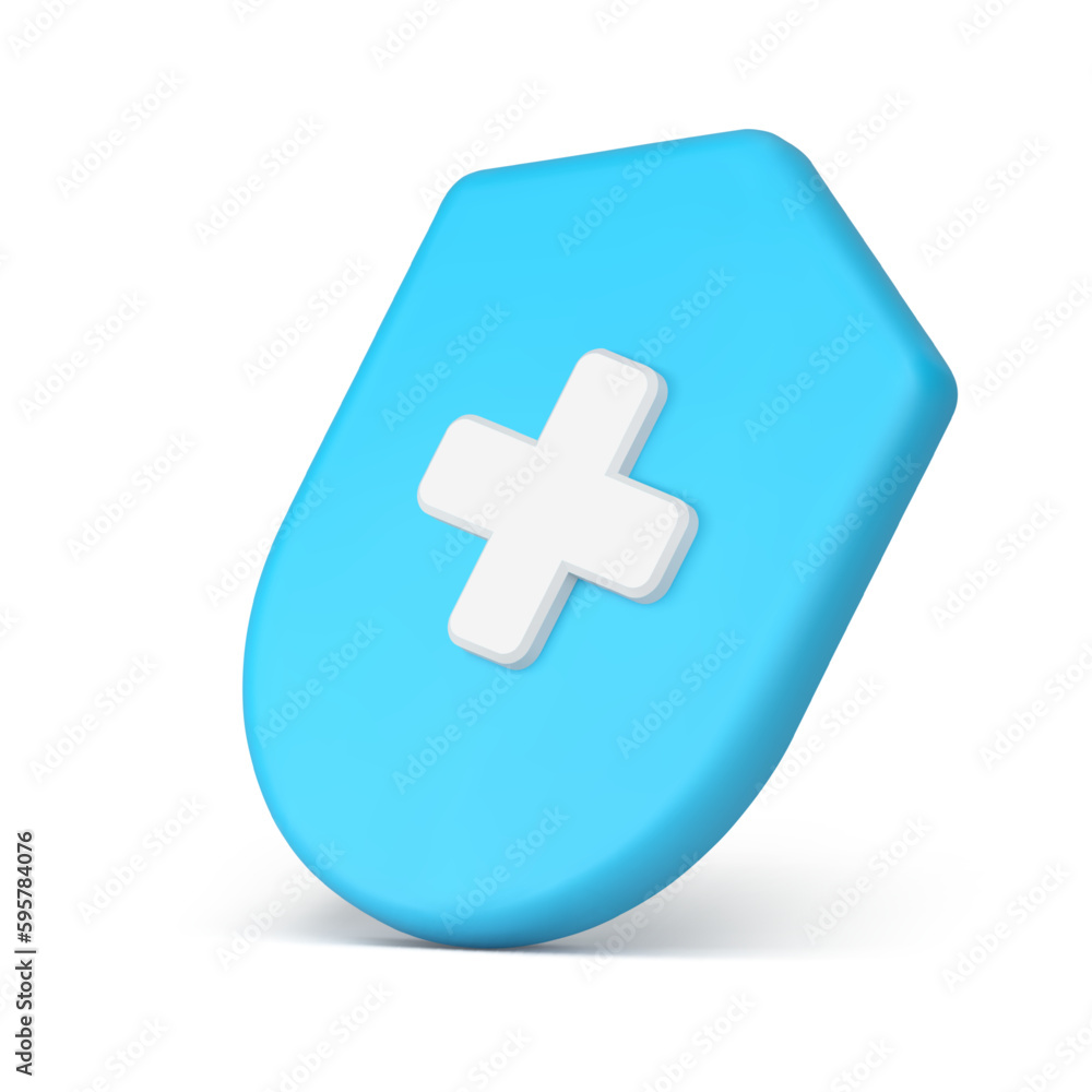Healthcare first aid blue medical badge cross shield accident protection 3d icon realistic vector Healthcare first aid blue medical badge cross shield accident protection 3d icon realistic vector