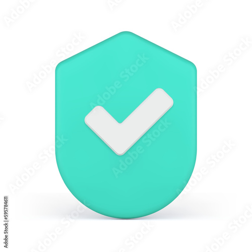 Checkmark shield secure firewall protection guarantee approved cyberspace connection 3d icon vector