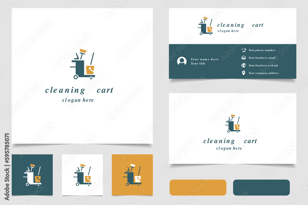 Cleaning cart logo design with editable slogan. Branding book and business card template.