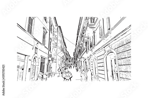 Building view with landmark of  Rieti is the town in Italy. Hand drawn sketch illustration in vector. photo