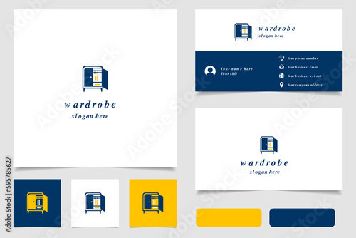 Wardrobe logo design with editable slogan. Branding book and business card template.