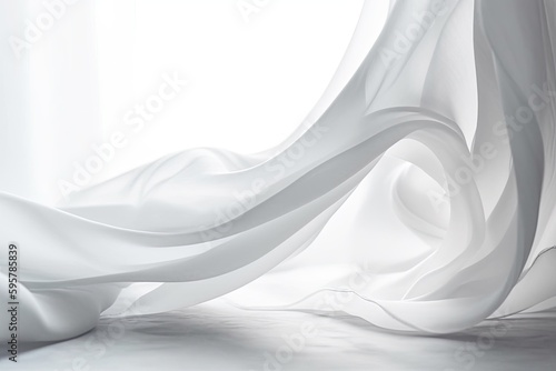white curtain with flowing fabric in a bright room. Generative AI