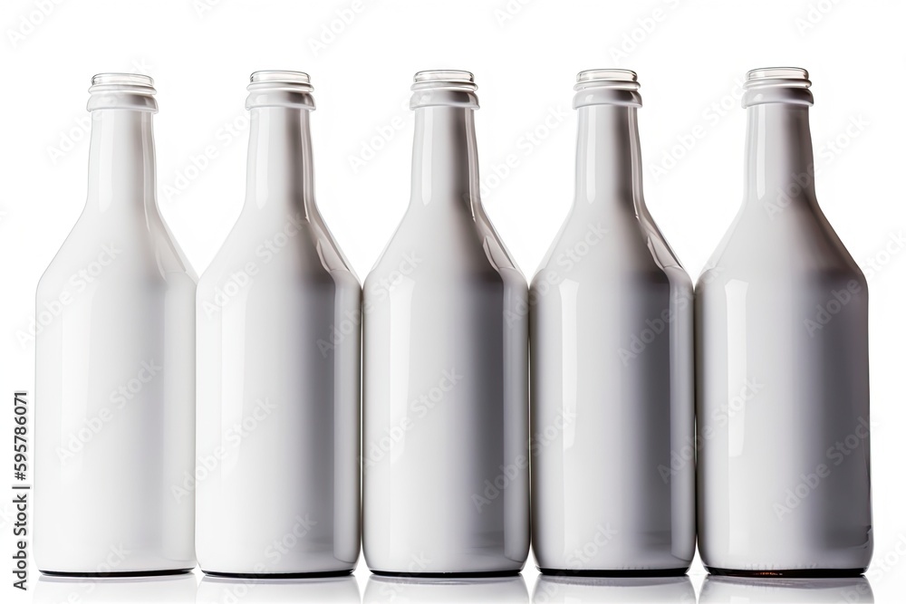 row of white bottles on a clean background. Generative AI row of white bottles on a clean background. Generative AI