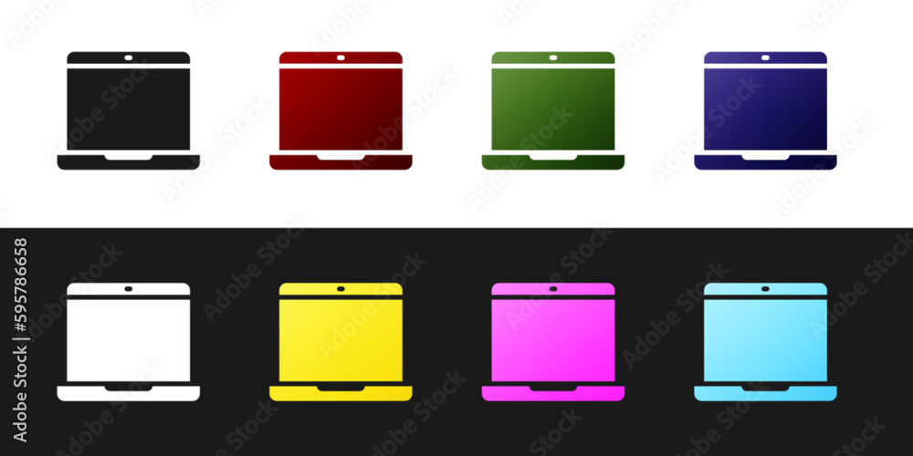 Set Laptop icon isolated on black and white background. Computer notebook with empty screen sign. Vector Set Laptop icon isolated on black and white background. Computer notebook with empty screen sign. Vector