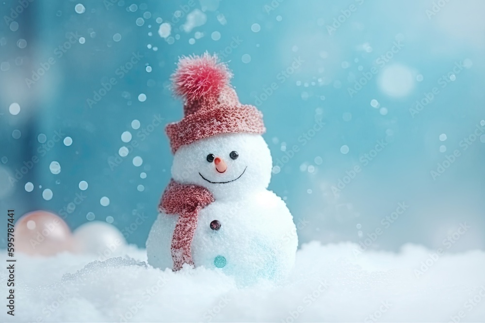 cheerful snowman with a red winter outfi. Generative AI