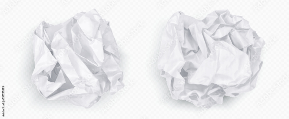 Crumple paper ball, white 3d crinkle trash vector isolated on transparent background. Waste scrunch garbage icon set. Realistic wrinkled page. Messy throw rumple grunge sheet. Mistake in document Crumple paper ball, white 3d crinkle trash vector isolated on transparent background. Waste scrunch garbage icon set. Realistic wrinkled page. Messy throw rumple grunge sheet. Mistake in document