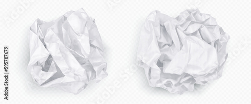 Crumple paper ball, white 3d crinkle trash vector isolated on transparent background. Waste scrunch garbage icon set. Realistic wrinkled page. Messy throw rumple grunge sheet. Mistake in document