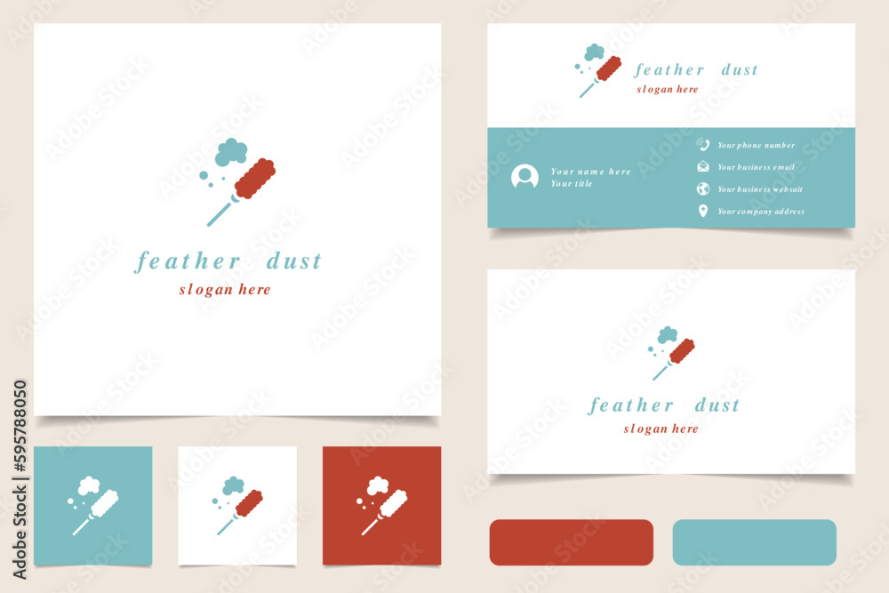 Feather dust logo design with editable slogan. Branding book and business card template.