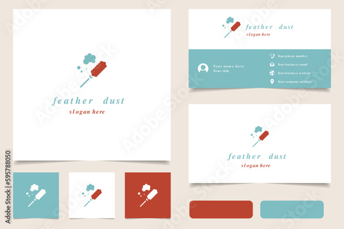 Feather dust logo design with editable slogan. Branding book and business card template.