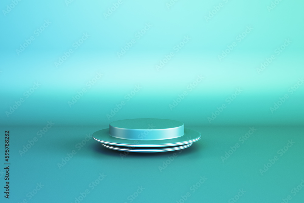 Abstract empty pedestal for product placement and advertisement on gradient blue background with mock up place. 3D Rendering. Abstract empty pedestal for product placement and advertisement on gradient blue background with mock up place. 3D Rendering.