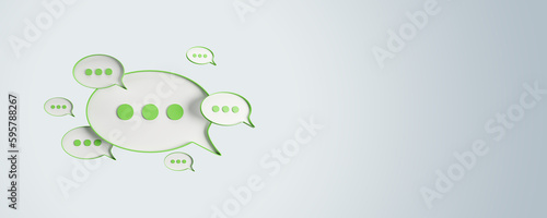Creative blue speech bubble on wide light background with mock up place. Conversation and sms concept. 3D Rendering.