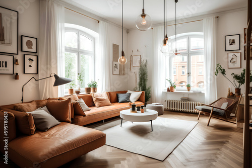 Warm and Inviting Scandinavian Living Room with Cozy Atmosphere and Timeless Design  Generative AI
