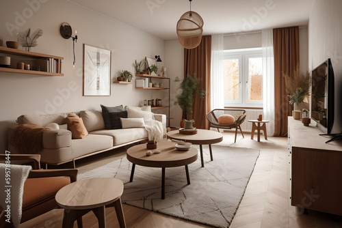Warm and Inviting Scandinavian Living Room with Cozy Atmosphere and Timeless Design  Generative AI