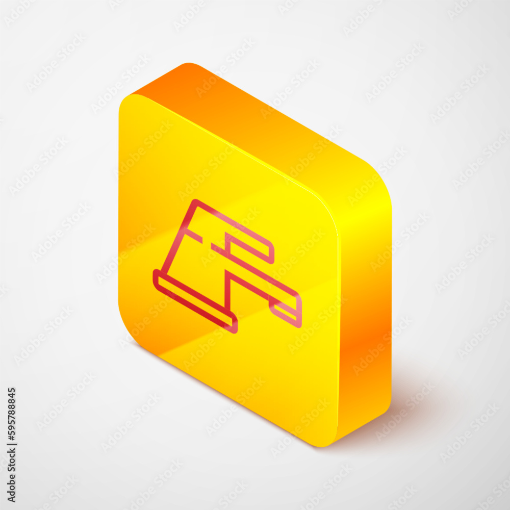 Isometric line Water tap icon isolated on grey background. Yellow square button. Vector Illustration Isometric line Water tap icon isolated on grey background. Yellow square button. Vector Illustration