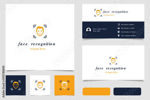 Face recognition logo design with editable slogan. Branding book and business card template.