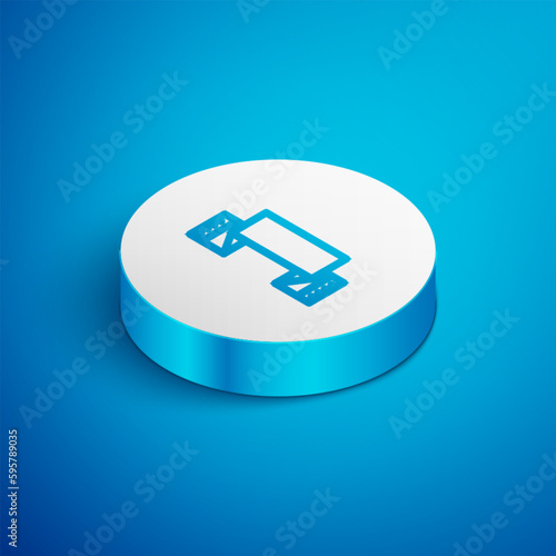 Isometric line Traditional Ukrainian embroidered towel icon isolated on blue background. White circle button. Vector
