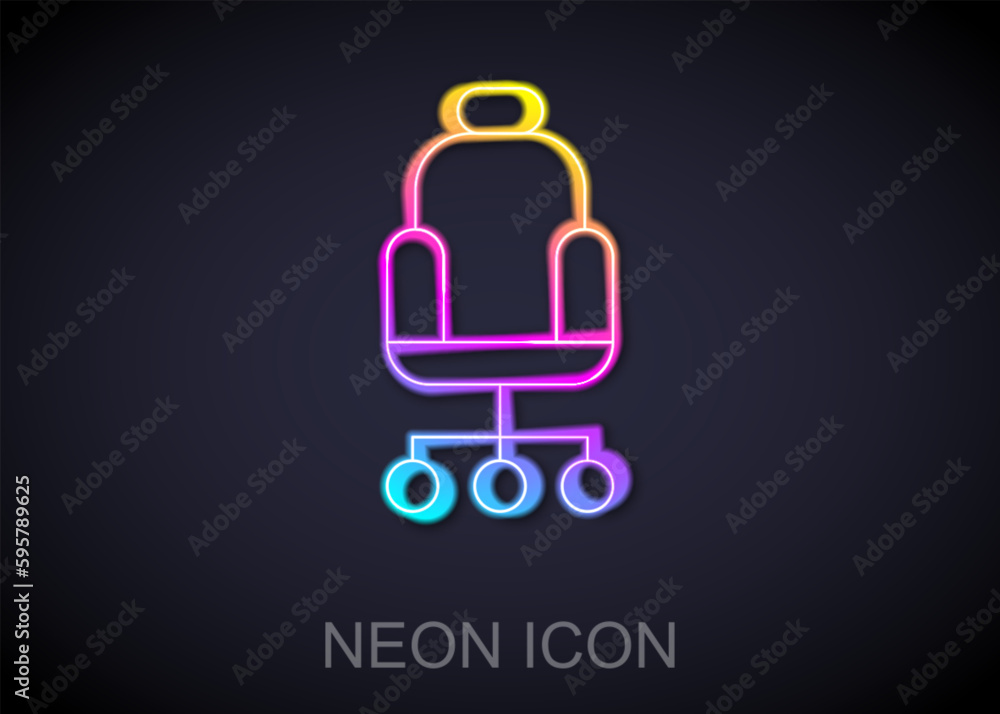 Glowing neon line Office chair icon isolated on black background. Vector Glowing neon line Office chair icon isolated on black background. Vector