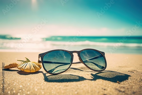 Sunglasses on the beach Generative AI