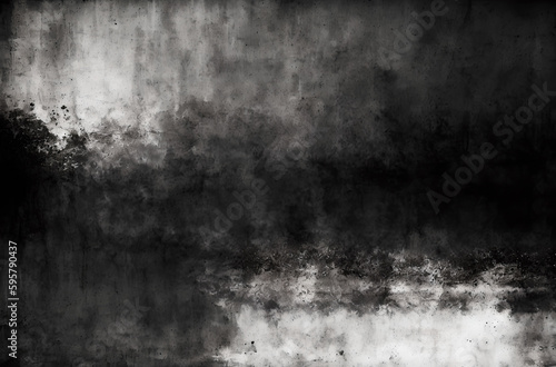 Black and white background. Abstract monochrome image includes a faded effect in dark tones. Texture to overlay on the image. Generative AI.