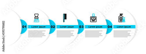 Set line Shaving gel foam and brush, Aftershave, Hairbrush and icon. Vector
