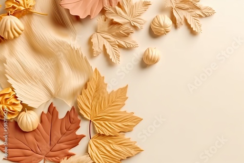 collection of autumn leaves and acorns on a blank background. Generative AI