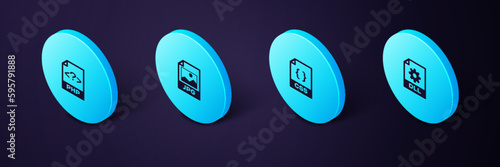 Set Isometric DLL file document, CSS, JPG and PHP icon. Vector