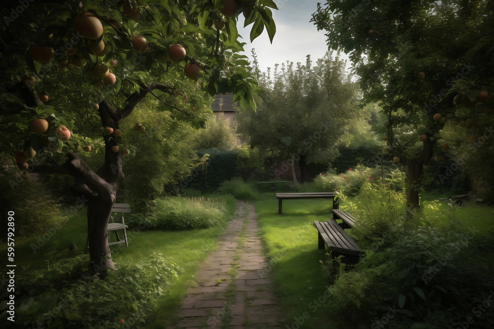 garden_with_apple_trees. AI Generated
