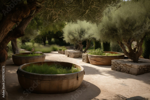 garden with olives. AI Generated