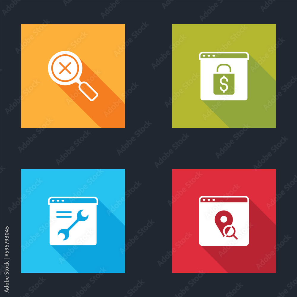 Set Magnifying glass and delete, Online shopping on screen, Browser setting and Infographic of city map icon. Vector Set Magnifying glass and delete, Online shopping on screen, Browser setting and Infographic of city map icon. Vector