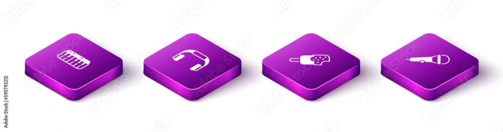 Set Isometric Music synthesizer, Headphones, Ice cream and Microphone icon. Vector Set Isometric Music synthesizer, Headphones, Ice cream and Microphone icon. Vector
