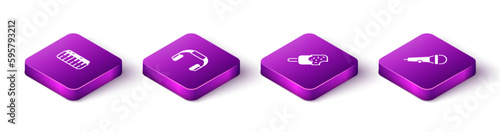 Set Isometric Music synthesizer, Headphones, Ice cream and Microphone icon. Vector