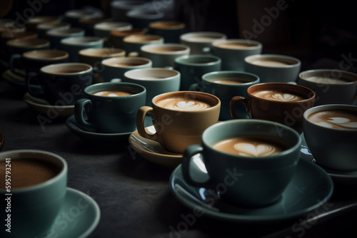 Several cups of coffee. AI Generated