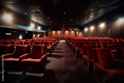 Empty cinema inside. AI Generated