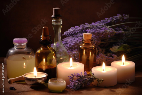 Aromatherapy candles and scented oils. AI Generated