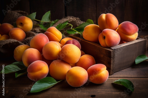 Ripe apricots on the table. AI Generated