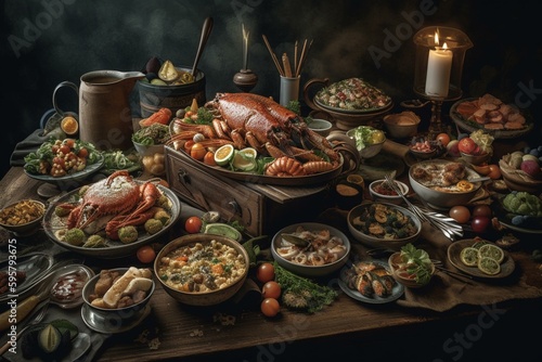 A feast of delectable cuisine artwork. Generative AI