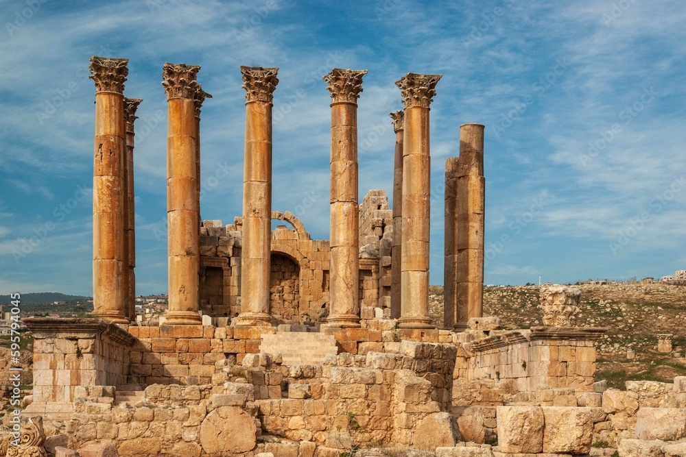Jordan, Gerasa (Jerash) is ancient city that is six and half thousand years old. Temple of Artemis, built in 150 AD, is beautiful structure. Around temple, 11 out of 12 columns have been preserved.