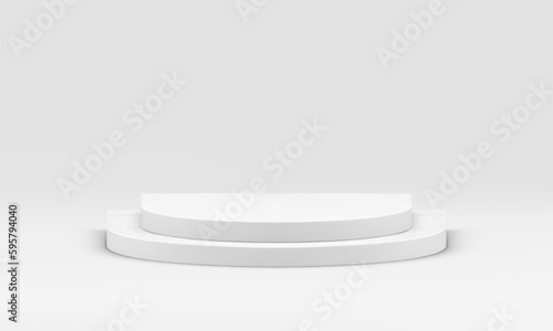3d podium white level platform half circle stage construction for product promo presentation vector
