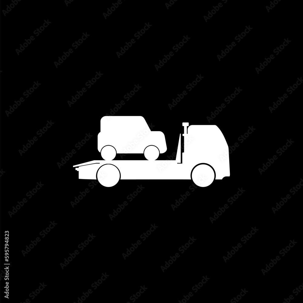 Car towing icon isolated on black background