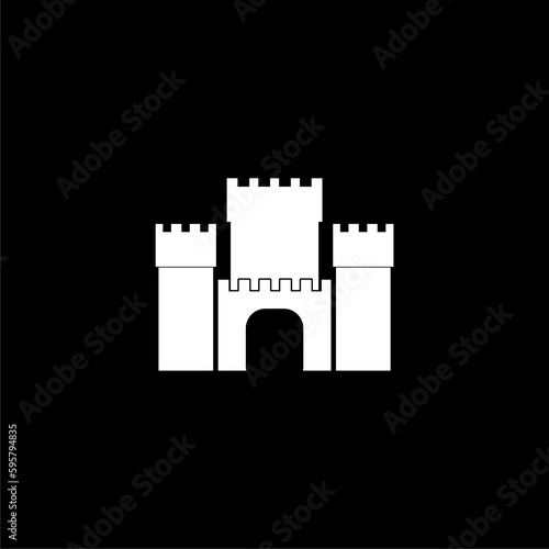Castle with towers outline icon isolated on black background 