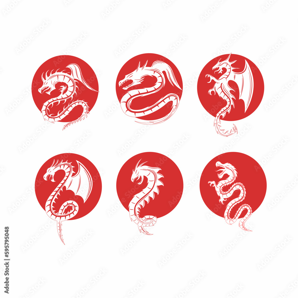 set of dragon logo vector