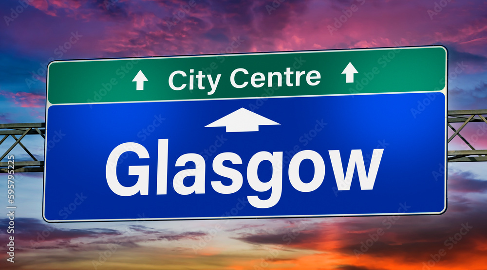 Road sign indicating direction to the city of Glasgow