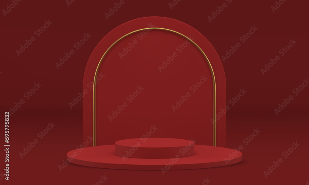 Red podium cylinder 3d steps construction win award arena for product premium presentation vector Red podium cylinder 3d steps construction win award arena for product premium presentation vector