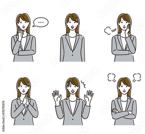 ネガティブな表情　女性　会社員　ビジネスパーソン　セット