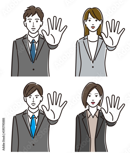 制止　ストップ　会社員　男女　セット