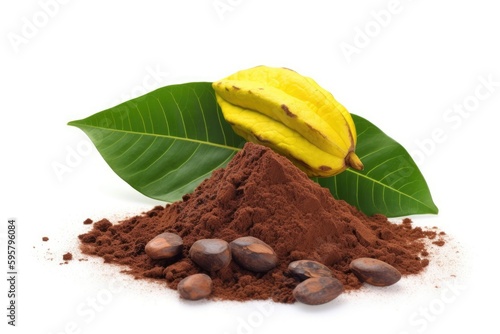 ripe banana and cocoa powder on a white background. Generative AI
